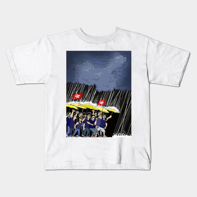 Hong Kong Protests Kids T-Shirt by Felipe.Makes.Cartoons